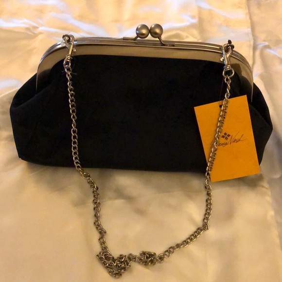 Patricia Nash Mia Frame Black Velvet & Leather Kiss Lock Clutch/Shoulder Bag NWT - Picture 6 of 13